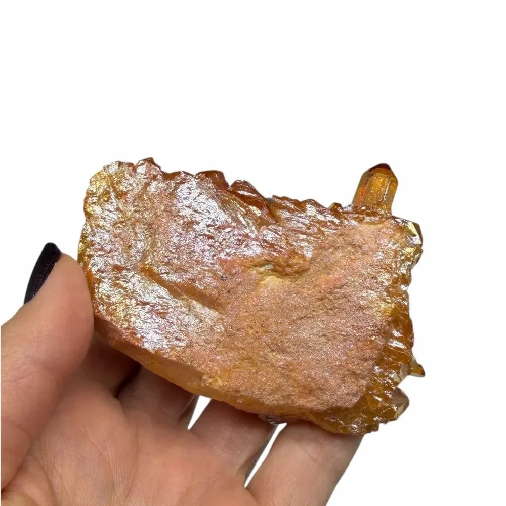 Amber Aura Quartz Crystal Cluster Orange Clear AB Aurora Iridescent Stone